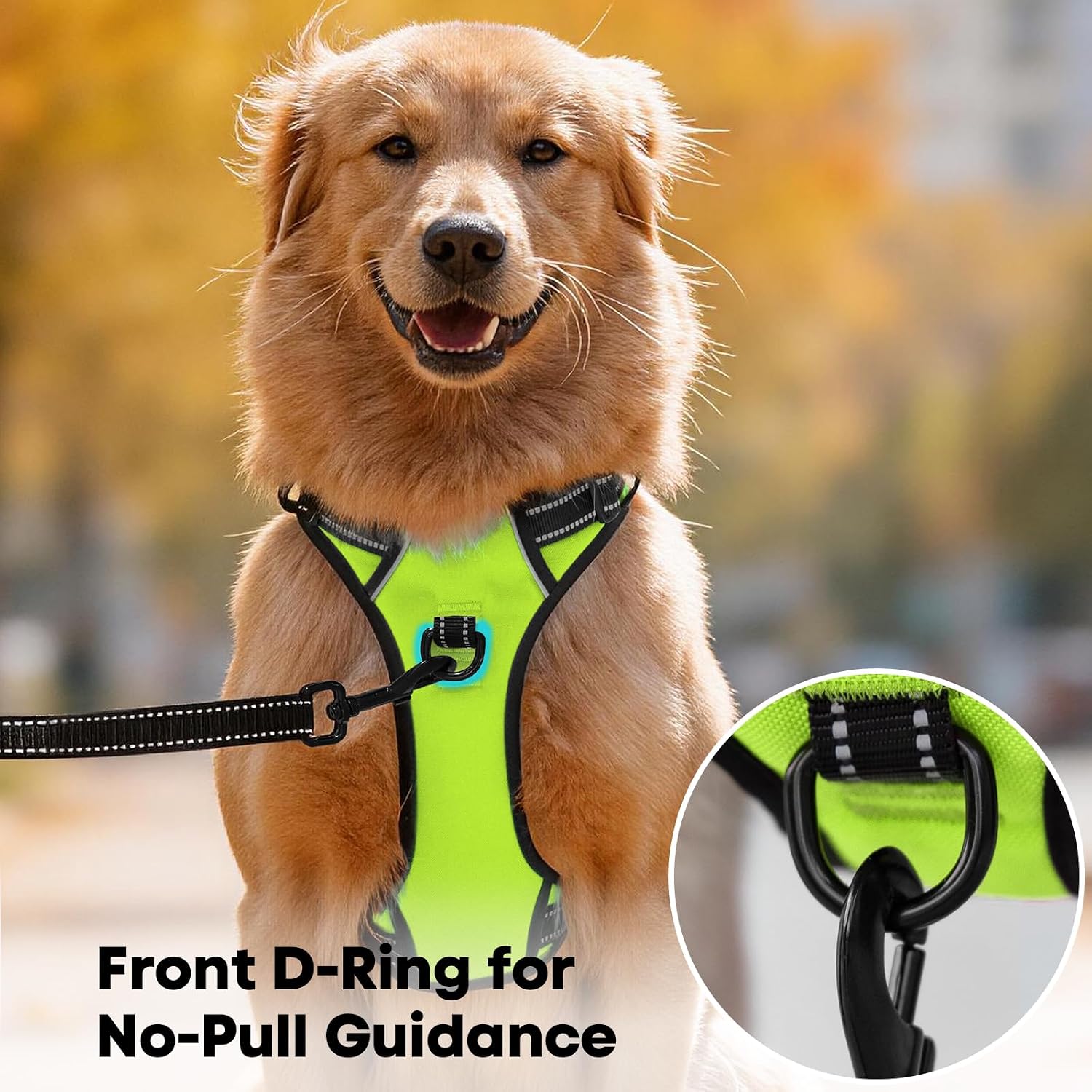 Detalle de PoyPet 0011002-D No-Pull Dog Harness, Medium Green Reflective Vest