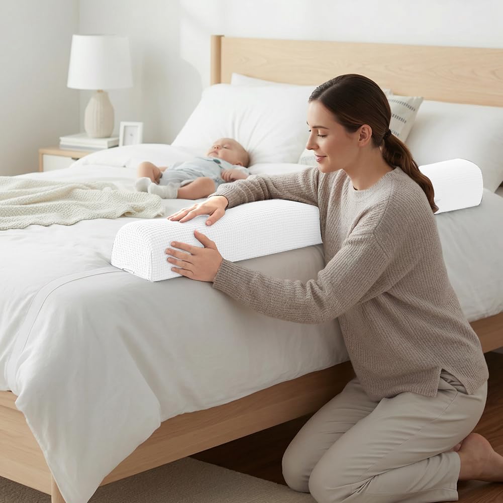 Detalle de DUJUIKE Toddler Bed Guard (Memory Foam Bed Bumper) – 105cm white, 1-pack