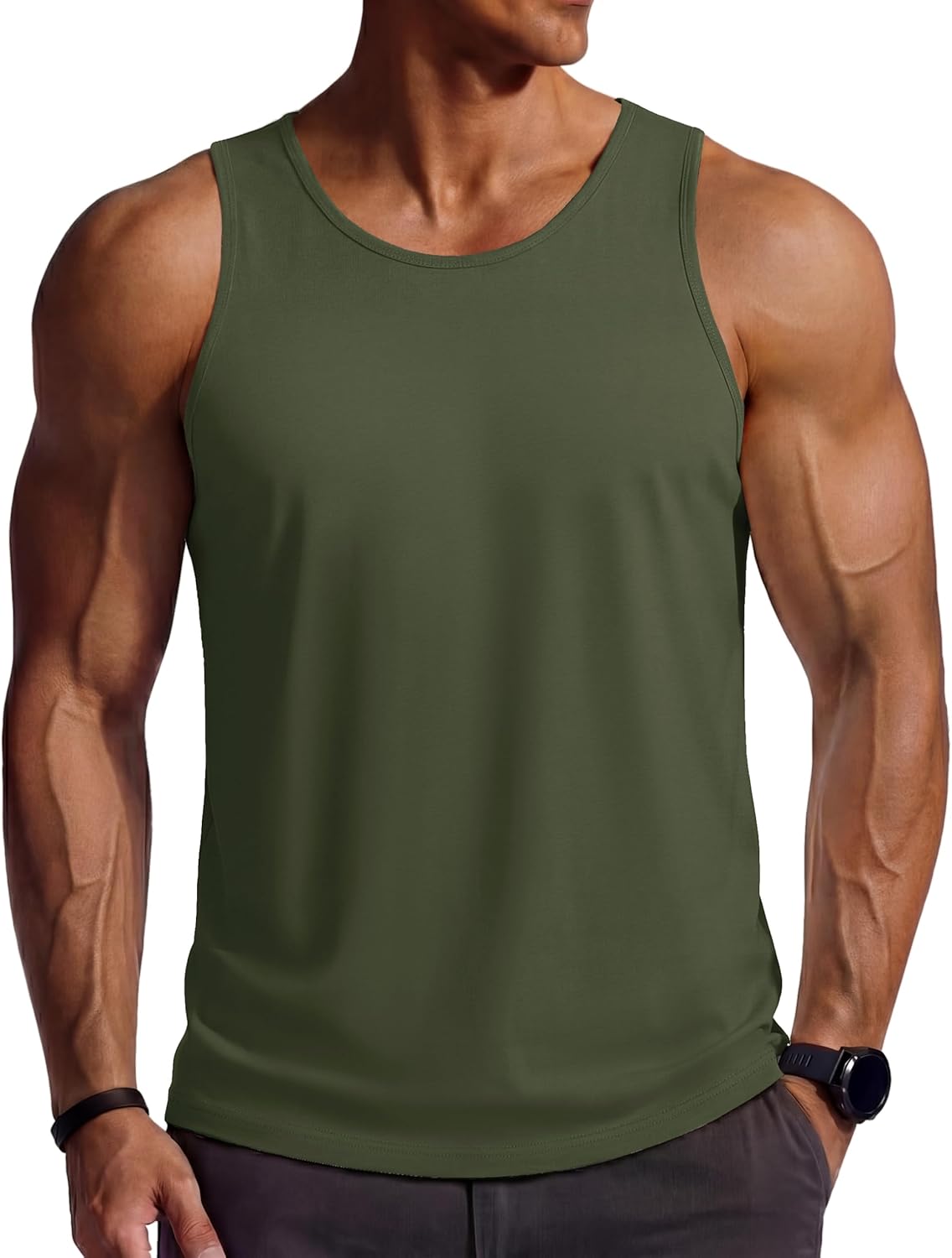 Detalle de TACVASEN Tank Top Herren – 100% Baumwolle, Ärmellos, flexibel & atmungsaktiv