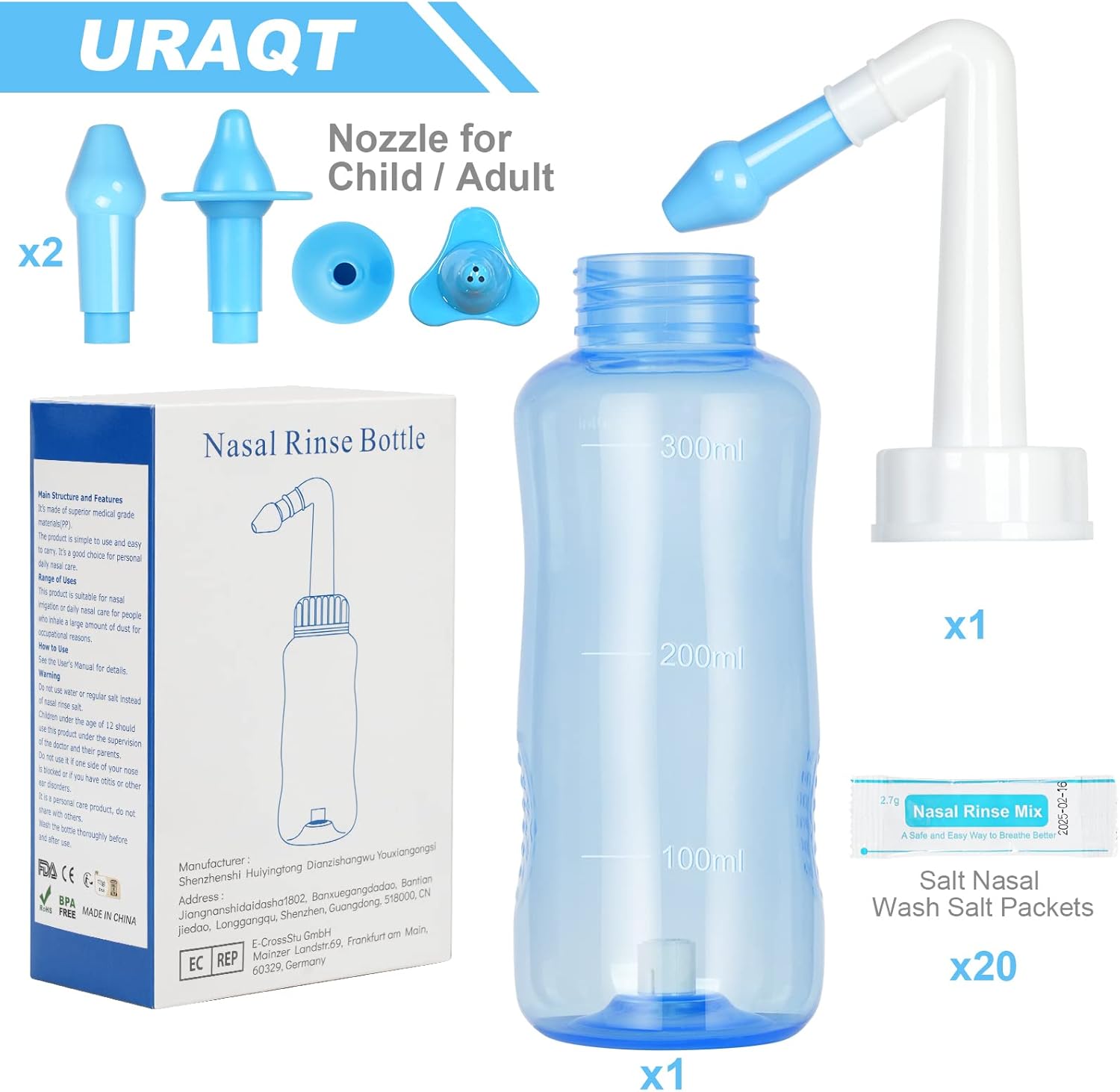 Thumbnail 5 de URAQT Neti Pot 300ml nasal rinse kit