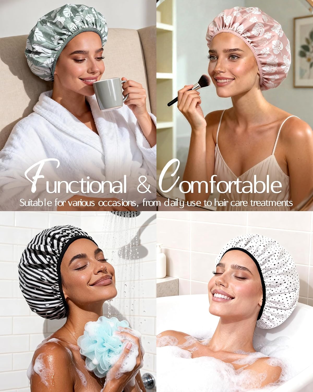 Thumbnail 5 de Yanibest Shower Cap for Women - Frizz Free Satin Lined, Waterproof, Large Double Layer Reusable with Soft Elastic Band