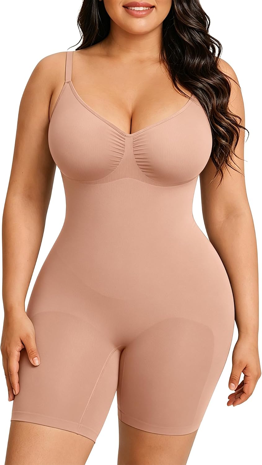 Detalle de FeelinGirl MT200277 Seamless Mid-Thigh Shapewear Bodysuit with Open Crotch