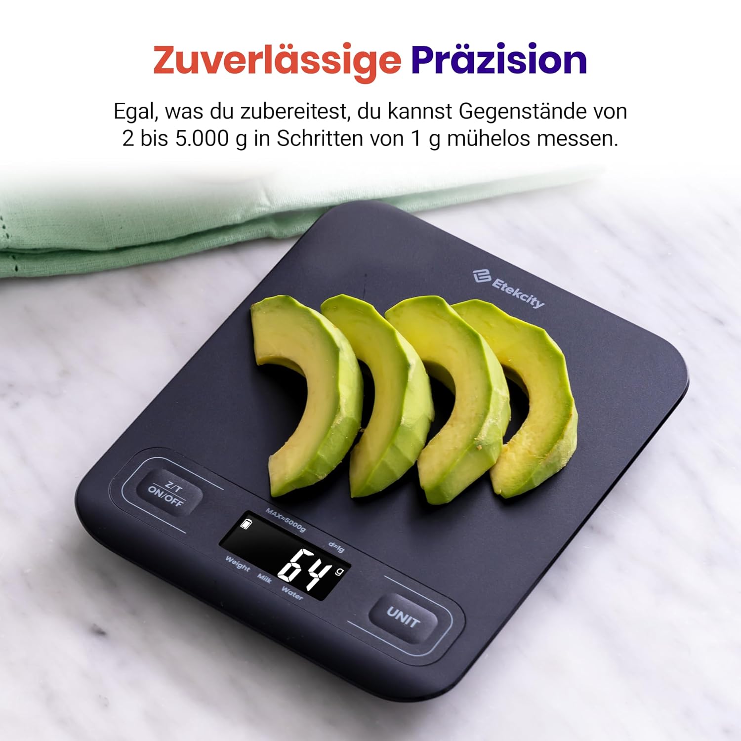 Detalle 2 de Etekcity Küchenwaage 5.000 g Genauigkeit 1 g