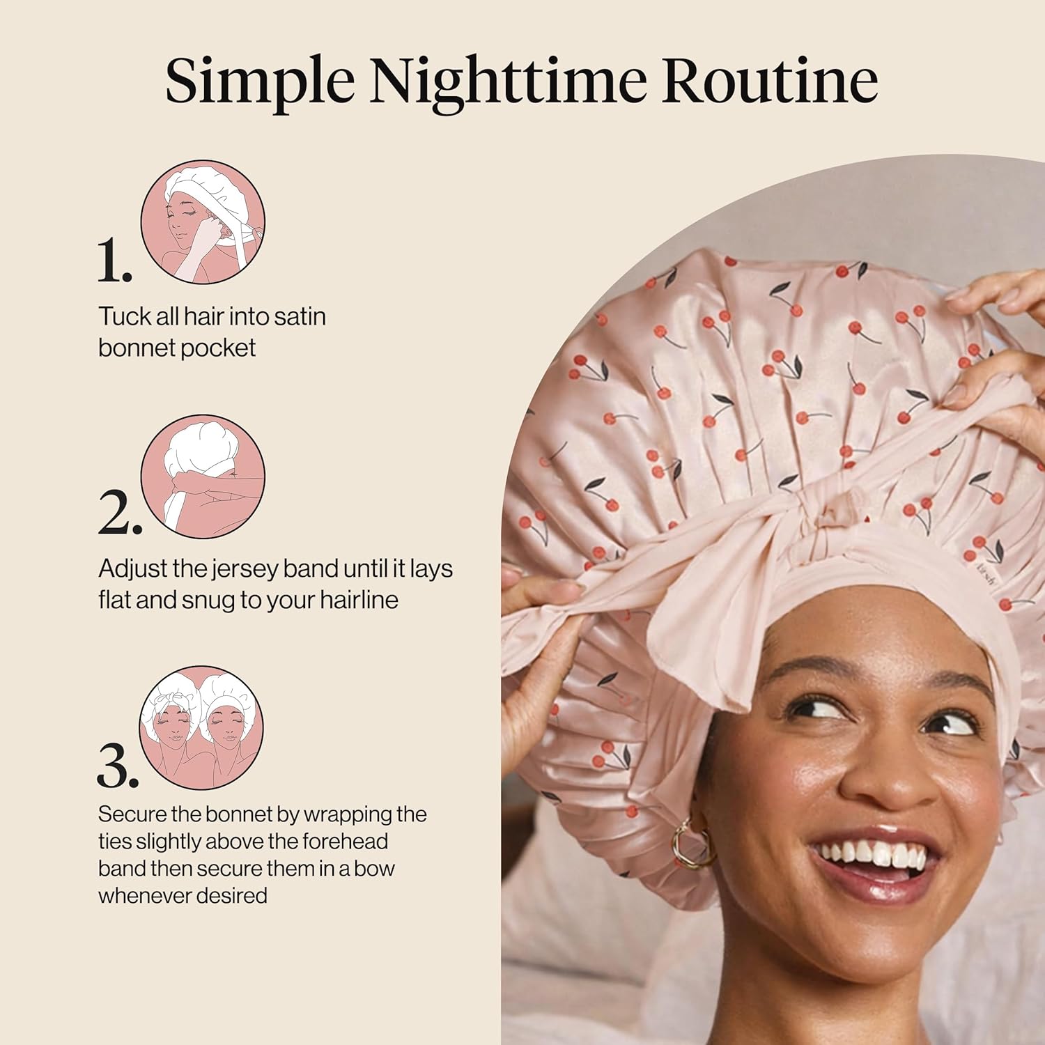 Thumbnail 6 de Kitsch XL Satin Bonnet for Sleeping (Adjustable, Secure Fit) – Cherry Print