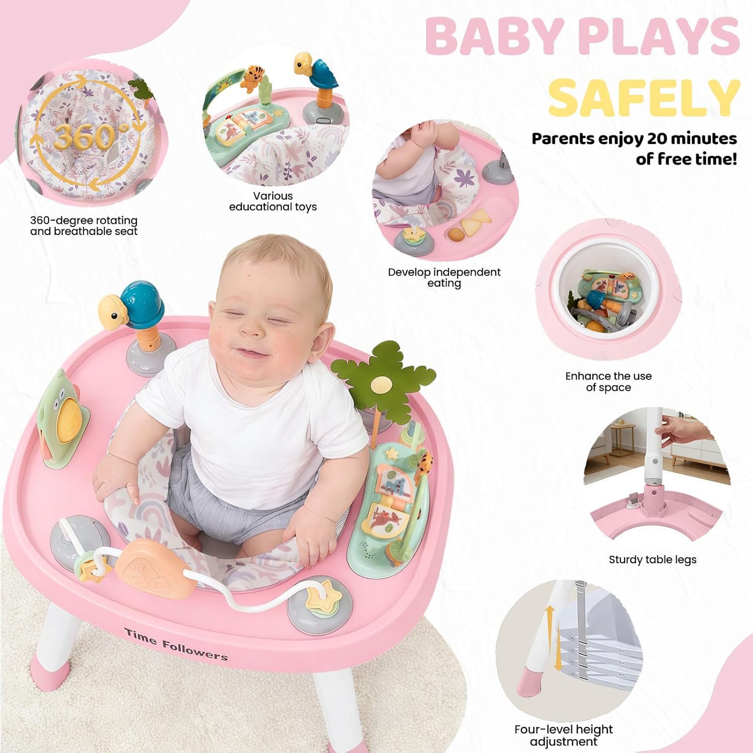 Detalle 2 de Time Followers 6-in-1 Baby Activity Center: 6 Stages of Growth in One Pink Center