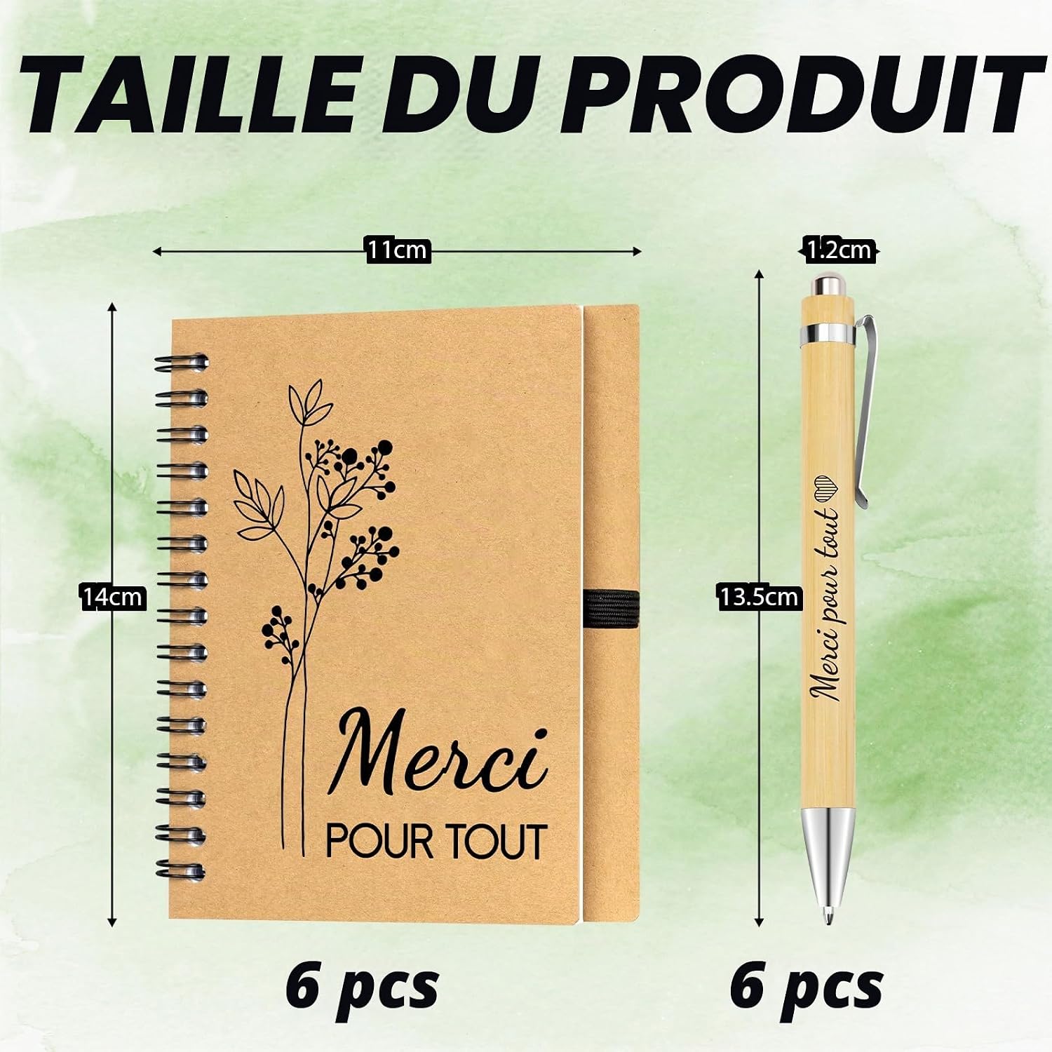 Detalle de PIAKAZIQA Bloc-Notes avec Stylo: set met 6 A6-notitieboekjes en houten balpennen