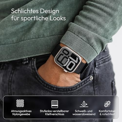 Detalle 2 de VONMÄHLEN Fitness Loop 2 – Sportarmband aus robustem Nylongewebe für Apple Watch, Größe 44–49 mm, Schwarz