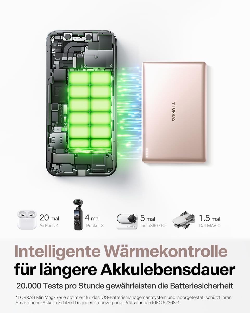 Detalle de TORRAS MiniMag Ultra Slim Powerbank: MagSafe, 5000mAh, 18W Schnellladen