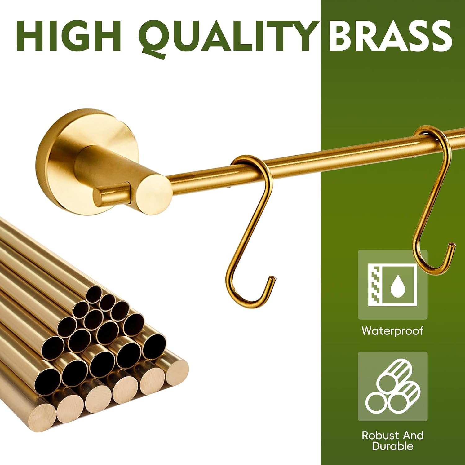 Detalle de YIGUANXIN 22 inch (55.2cm) bathroom towel rack with 5 detachable hooks, wall mounted in brushed gold