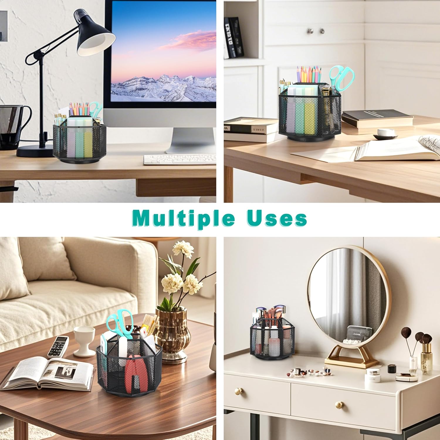 Thumbnail 6 de EXERZ 360° Rotating Desk Organiser (Mesh Desk Tidy Caddy) with 5 Compartments