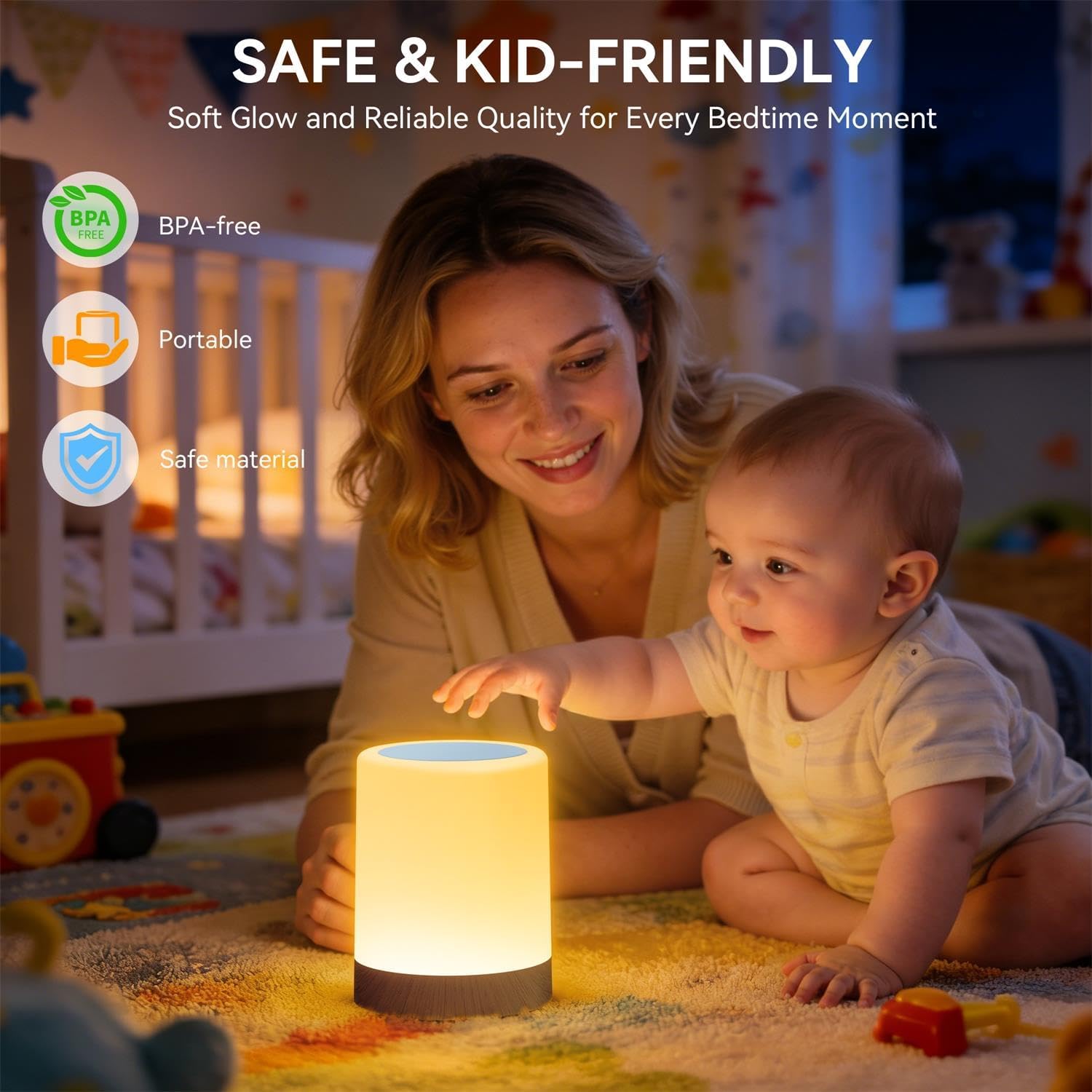 Detalle de Auxmir Nachtischlampe Nachtlicht – kabellos, 3000 mAh, 13 Farben, 5 Modi, Touch & Fernbedienung