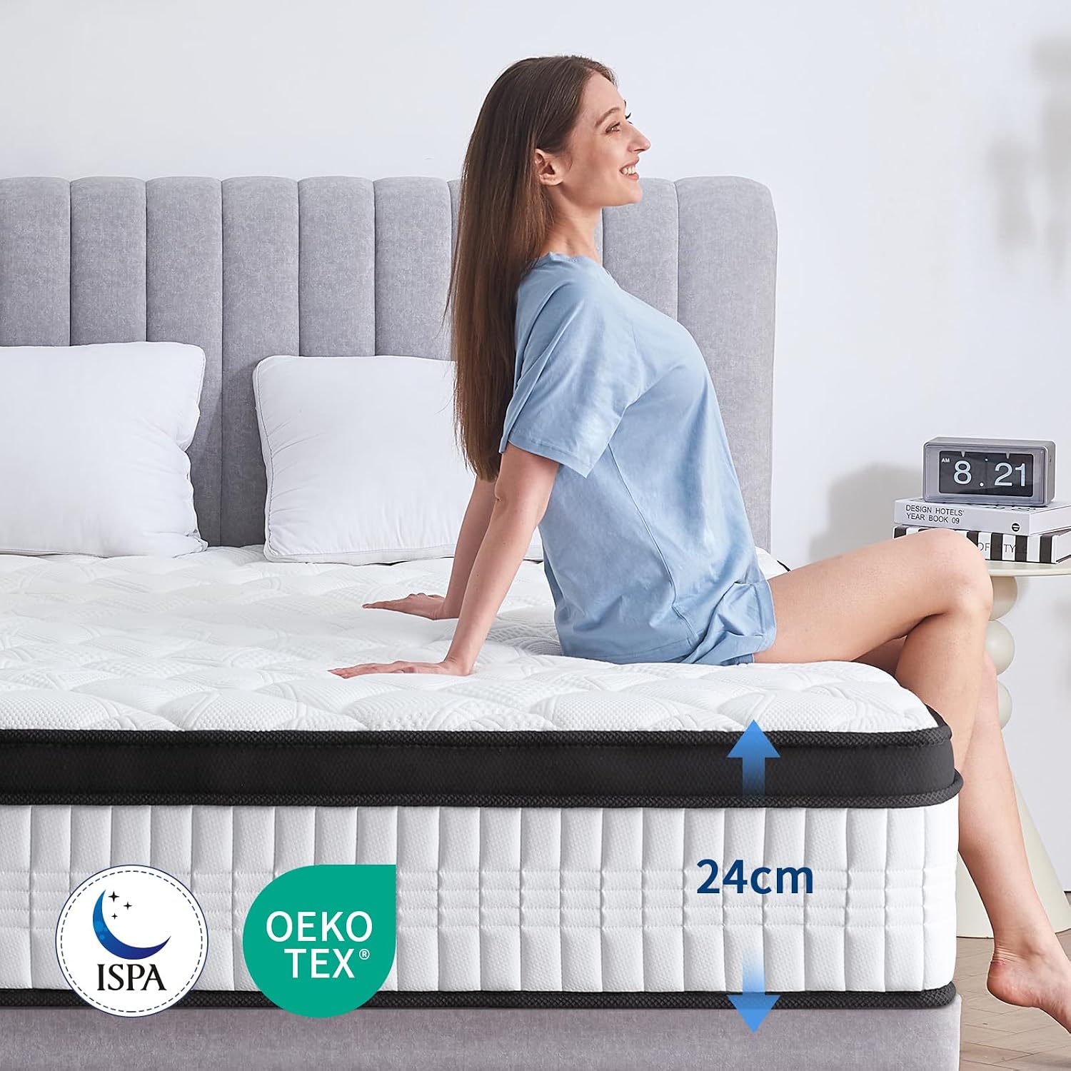 Detalle 2 de Slily Matratze 90x200 cm – 24 cm Höhe, 7-Zonen Taschenfederkern mit Komfortschaum