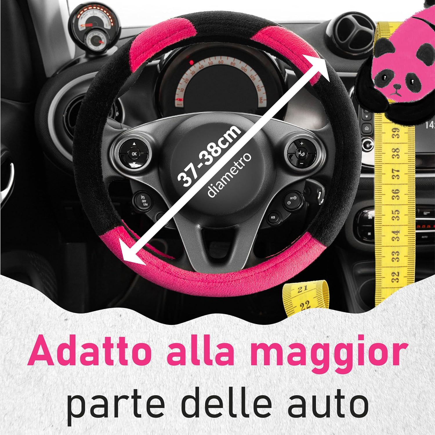 Detalle de Upgrade4cars Coprivolante Rosa Nero in peloso universale (diametro 37-39 cm)