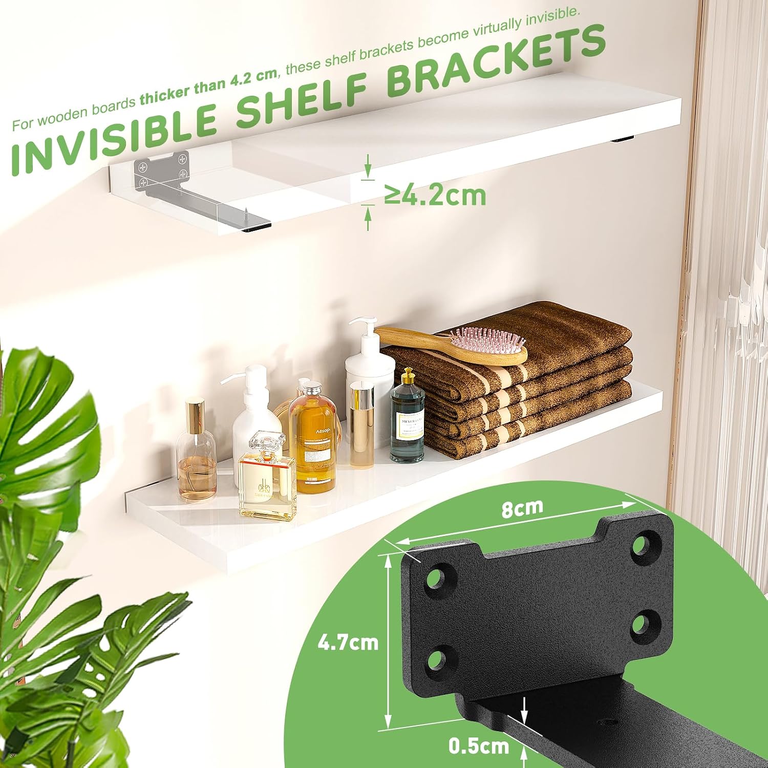 Thumbnail 5 de Yeabett 2 Pack Shelf Brackets 20cm (Heavy Duty) – Wall-Mounted, 75kg Load Capacity, Black