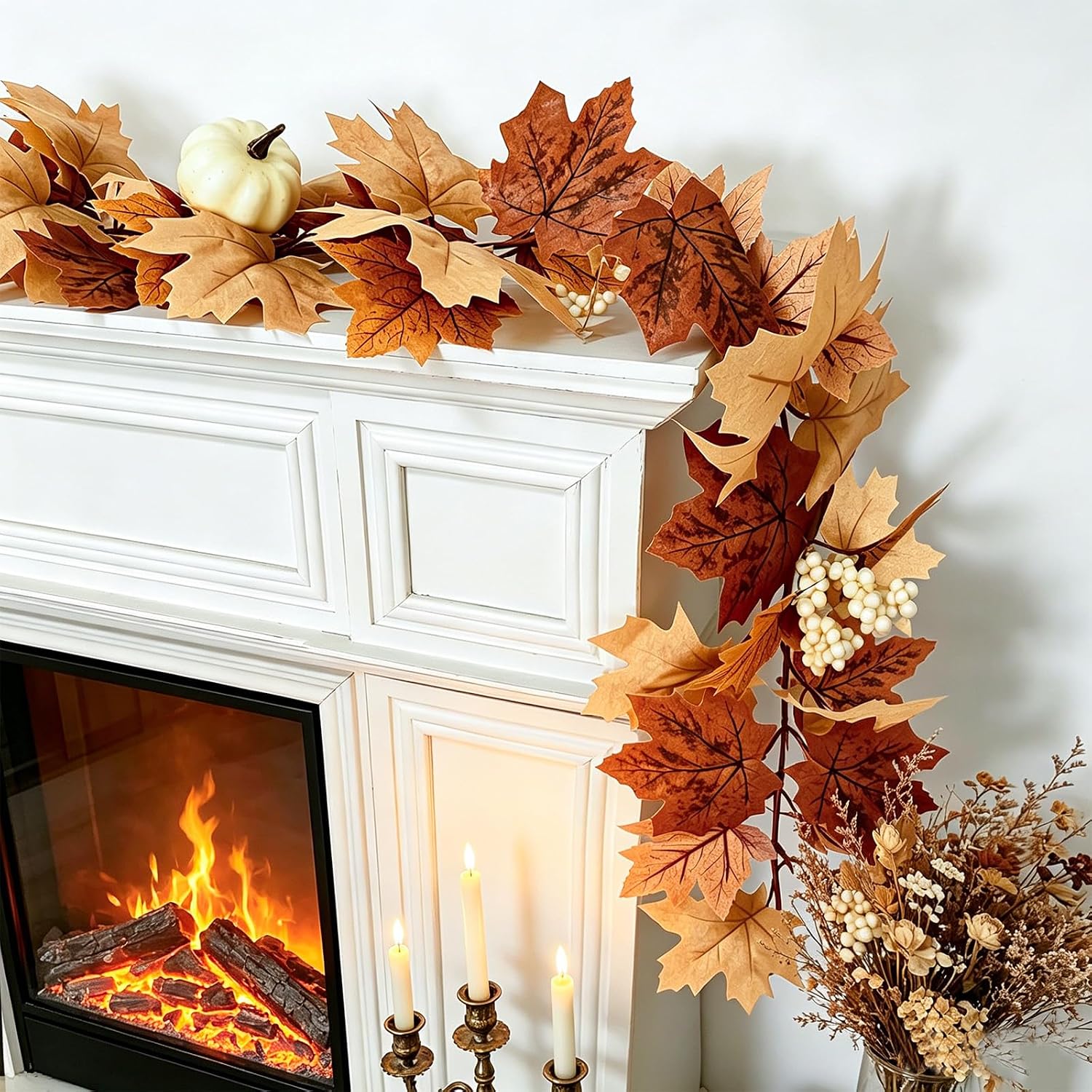 Thumbnail 6 de Cherica JH012-Brown-2 Fall Garland with Lights, 12-Foot Brown Maple Leaves