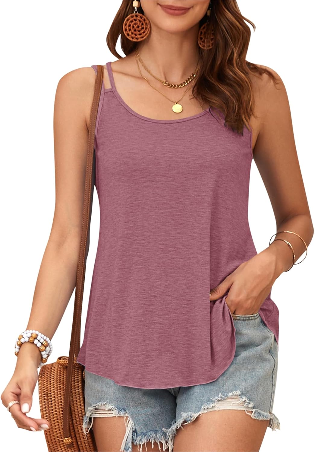 Thumbnail 1 de PLOKNRD Damen Tank Top Sommer – Spaghetti Oberteil, Ärmellose Rundhalsausschnitt Bluse