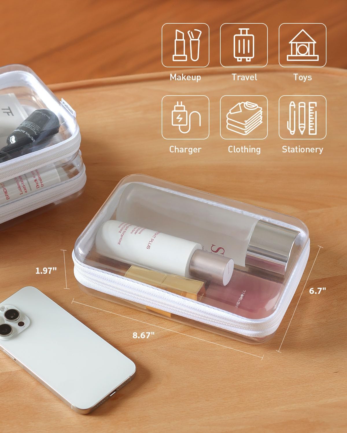 Thumbnail 1 de CoiiJoii 3-Pack Clear Hard Shell Zipper Cases for Organizing, Portable Cosmetic & Toy Storage
