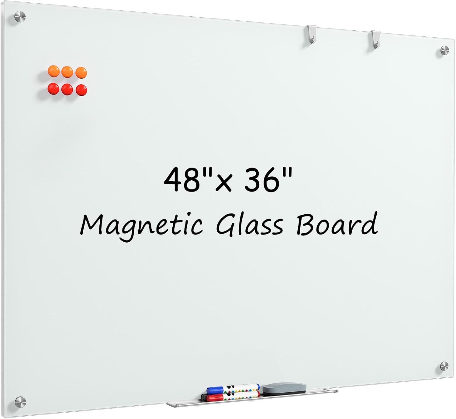 Detalle de MaxGear 48 x 36-Inch Tempered Glass Magnetic Whiteboard, Frameless Wall Mount