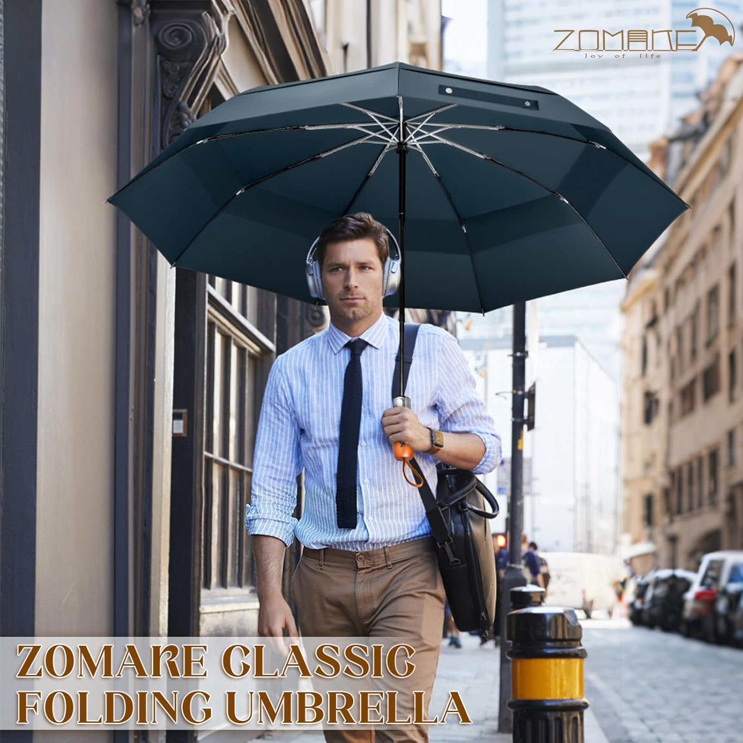 Thumbnail 6 de ZOMAKE Parapluie pliant double canopée 54 pouces (poignée en bois, anti-vent)