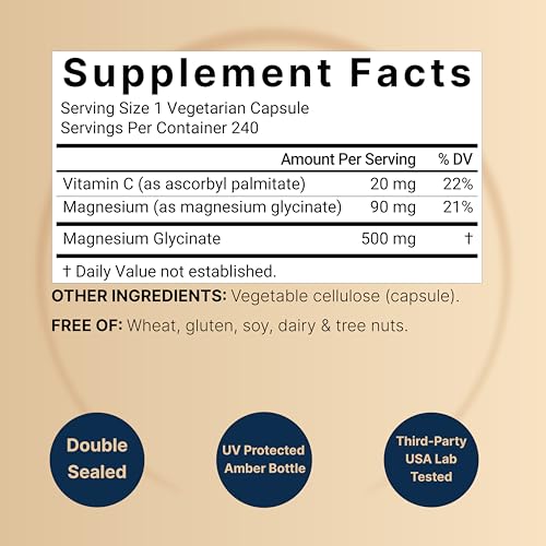 Detalle 2 de NatureBell Pure Magnesium Glycinate 500mg (90 mg elemental) - 240 Veggie Capsules