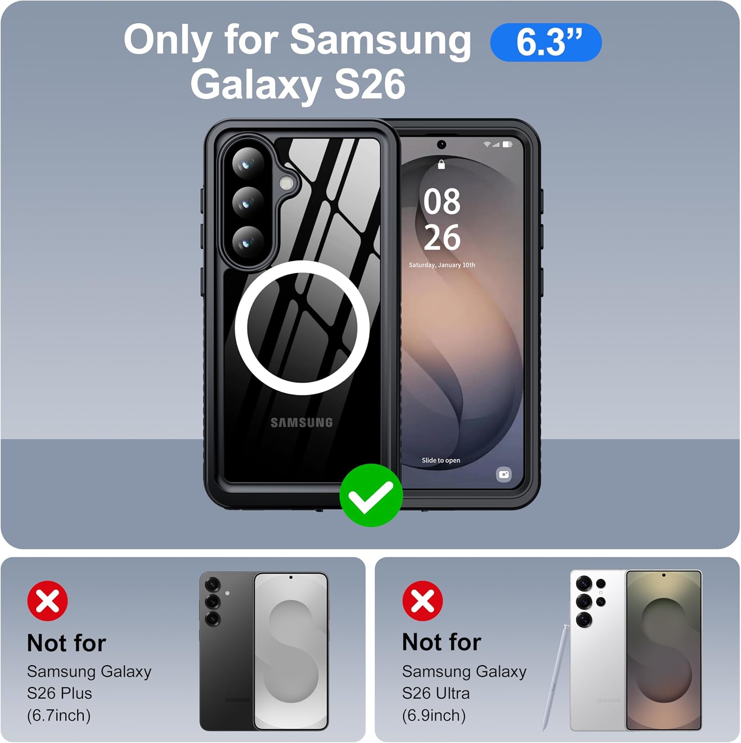 Thumbnail 1 de ANTSHARE Waterproof Case for Samsung Galaxy S26 (6.3") with Built-in Lens & Screen Protector