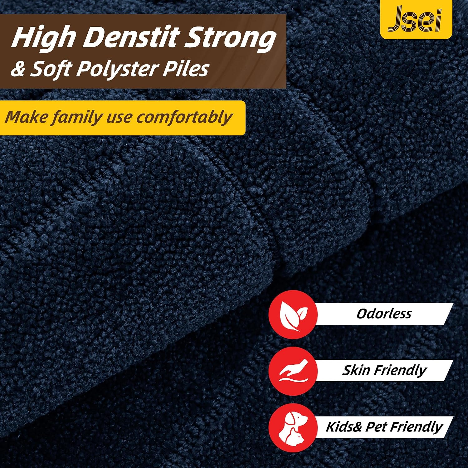 Thumbnail 3 de Tapis anti-salissures JSEI 60x90 cm bleu marine pour intérieur, antidérapant lavable en machine
