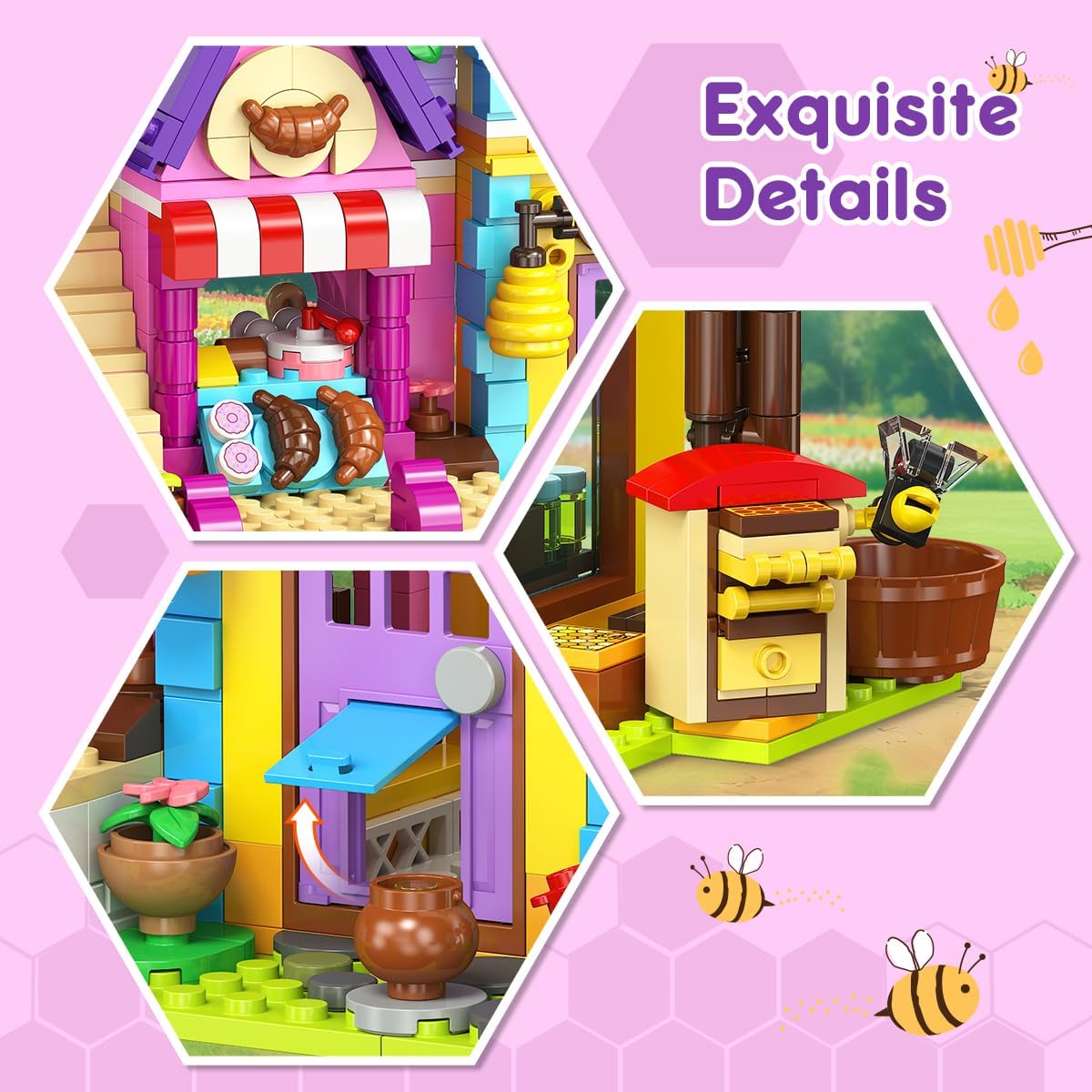 Thumbnail 4 de HOGOKIDS Bienenhaus & Bäckerei Haus Bauspielzeug mit LED-Licht – 1084-teilige Backset-Spielwelt