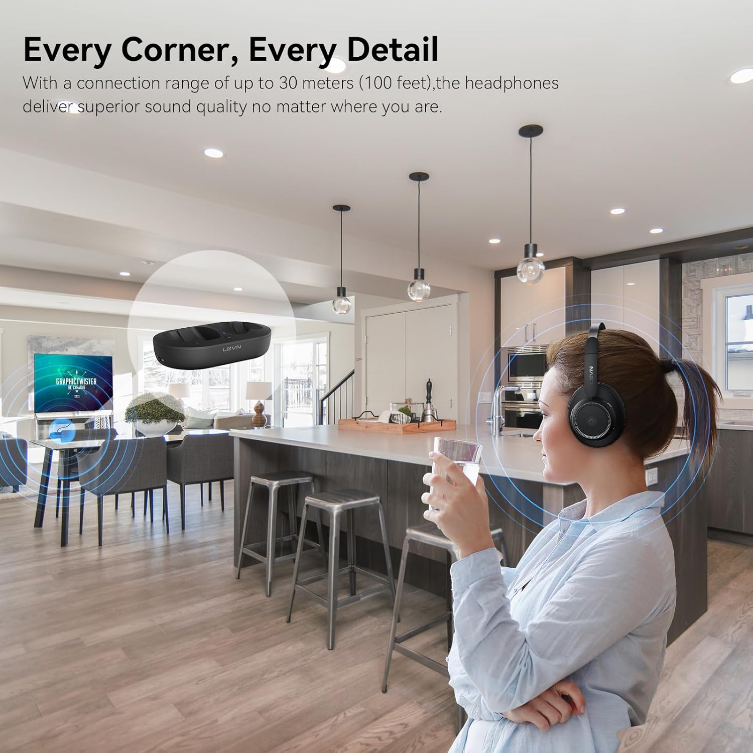 Thumbnail 4 de LEVN Wireless Headphones 65h TV headphones