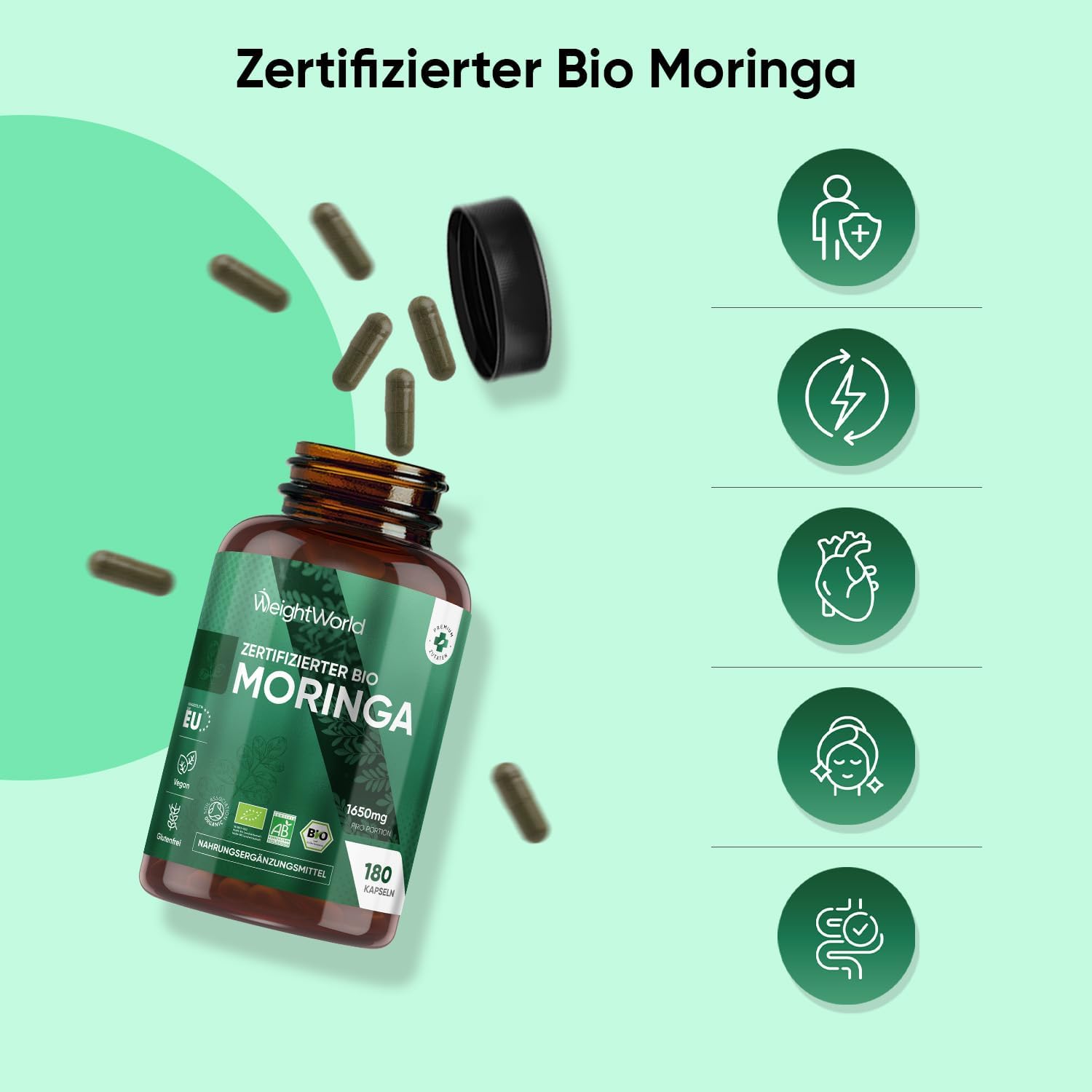Thumbnail 6 de Bio Moringa Kapseln von WeightWorld – 180 vegane Kapseln mit 1650 mg Moringa täglich (3 Kapseln)