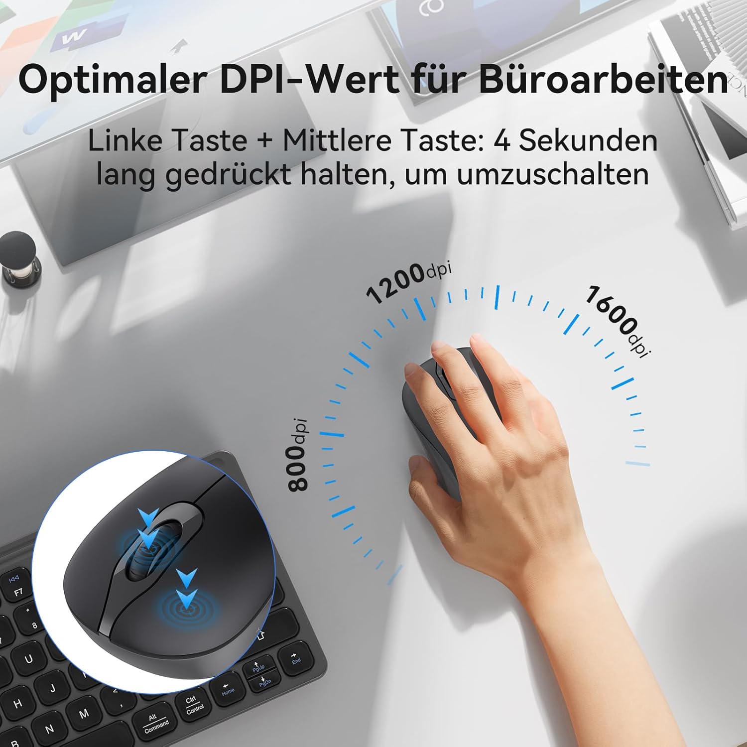 Thumbnail 3 de TECKNET Kabellose Maus „Leise Funkmaus 2,4 GHz“ mit USB-Empfänger (1600 DPI), grau