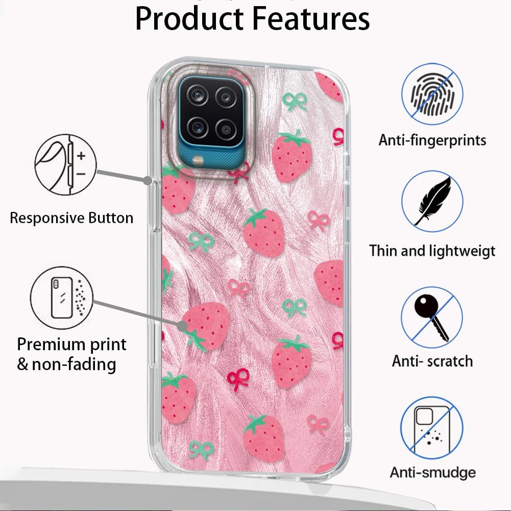 Detalle de Tedyhulle Hülle für Samsung Galaxy A12 / M12 – Nanachnick Pink Erdbeeren, dünn & stoßfestes Silikon TPU Case