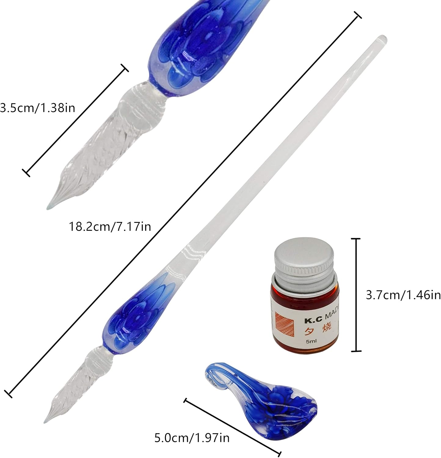 Detalle de EACHHAHA Glass Dip Pen – Crystal Blue Flower 3‑Piece Set