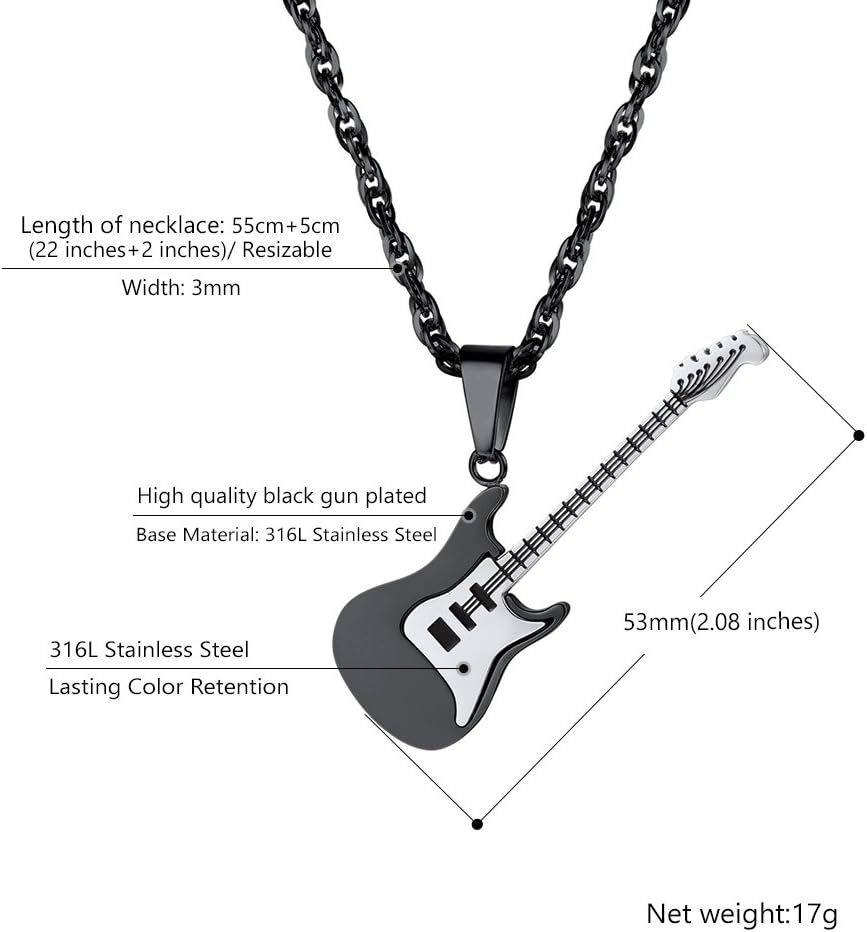 Thumbnail 4 de PROSTEEL Collana pendente uomo con ciondolo chitarra elettrica, catena regolabile in acciaio 316L