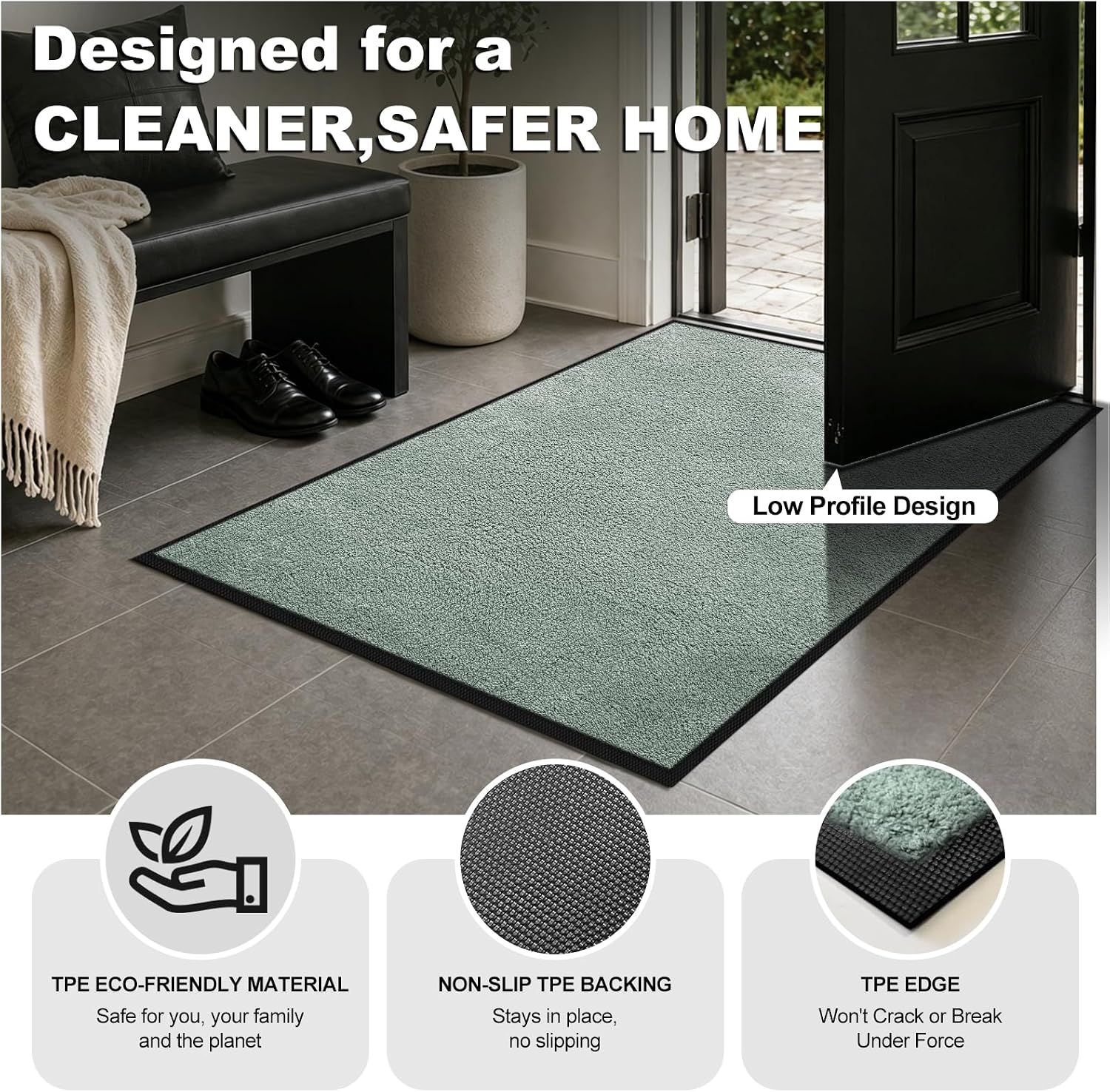 Detalle 2 de Mibao MBPC001 Door Mat, 48" x 24", Sage Green, Non-Slip and Washable