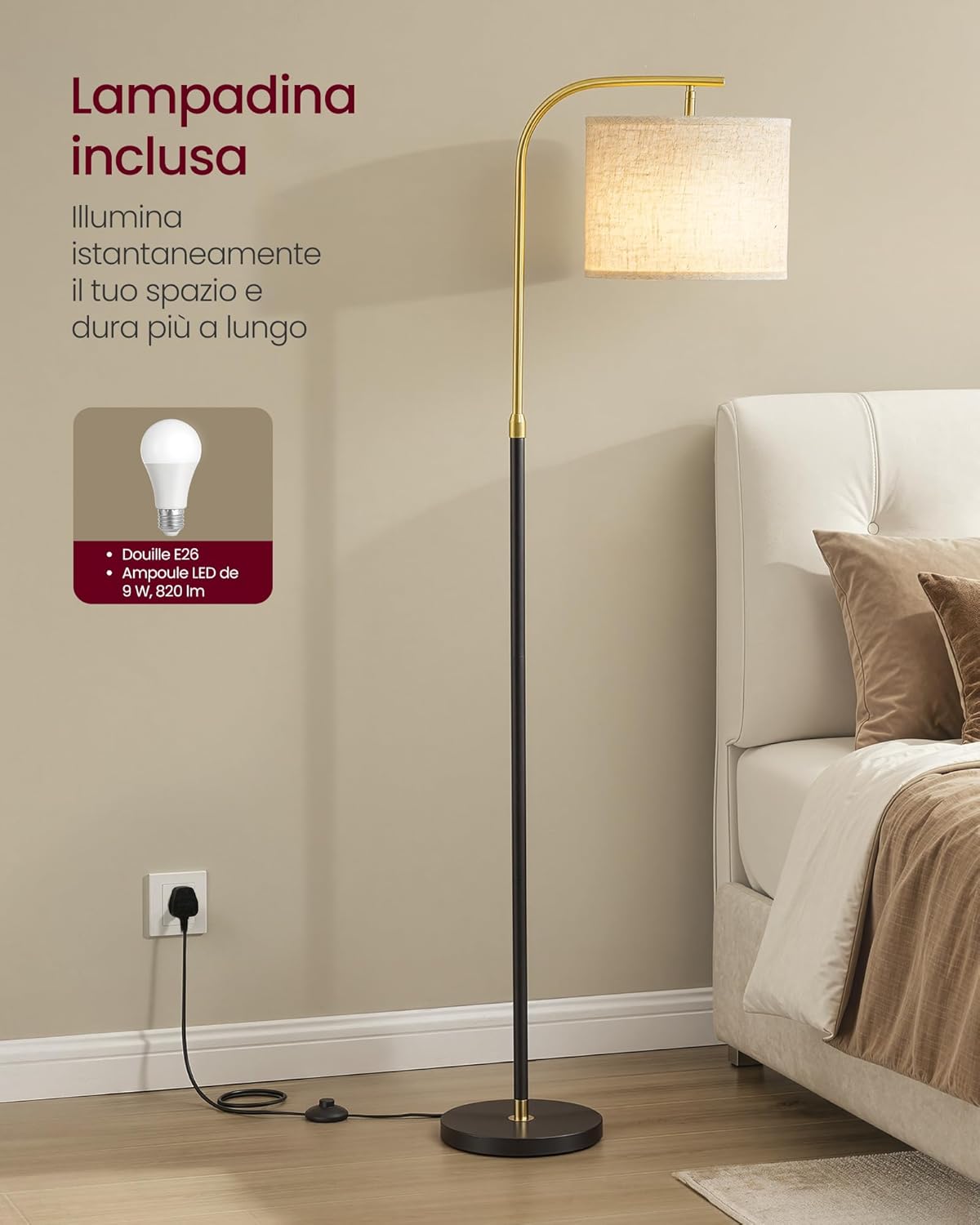 Thumbnail 4 de VASAGLE Lampada da Terra ad Arco LFL006BD02: regolabile 150–175 cm con attacco E27 e interruttore a pedale