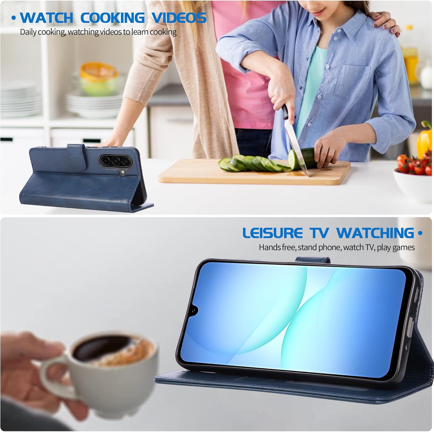 Thumbnail 3 de ARRYNN Handyhülle für Samsung Galaxy A17 5G/4G (6,7 Zoll) mit Schutzfolie – Flip Wallet in Blau