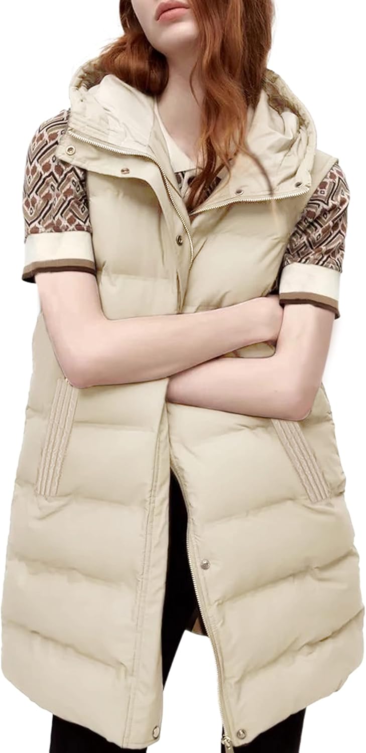 Detalle 2 de Tanming Women's Long Puffer Vest removable hood