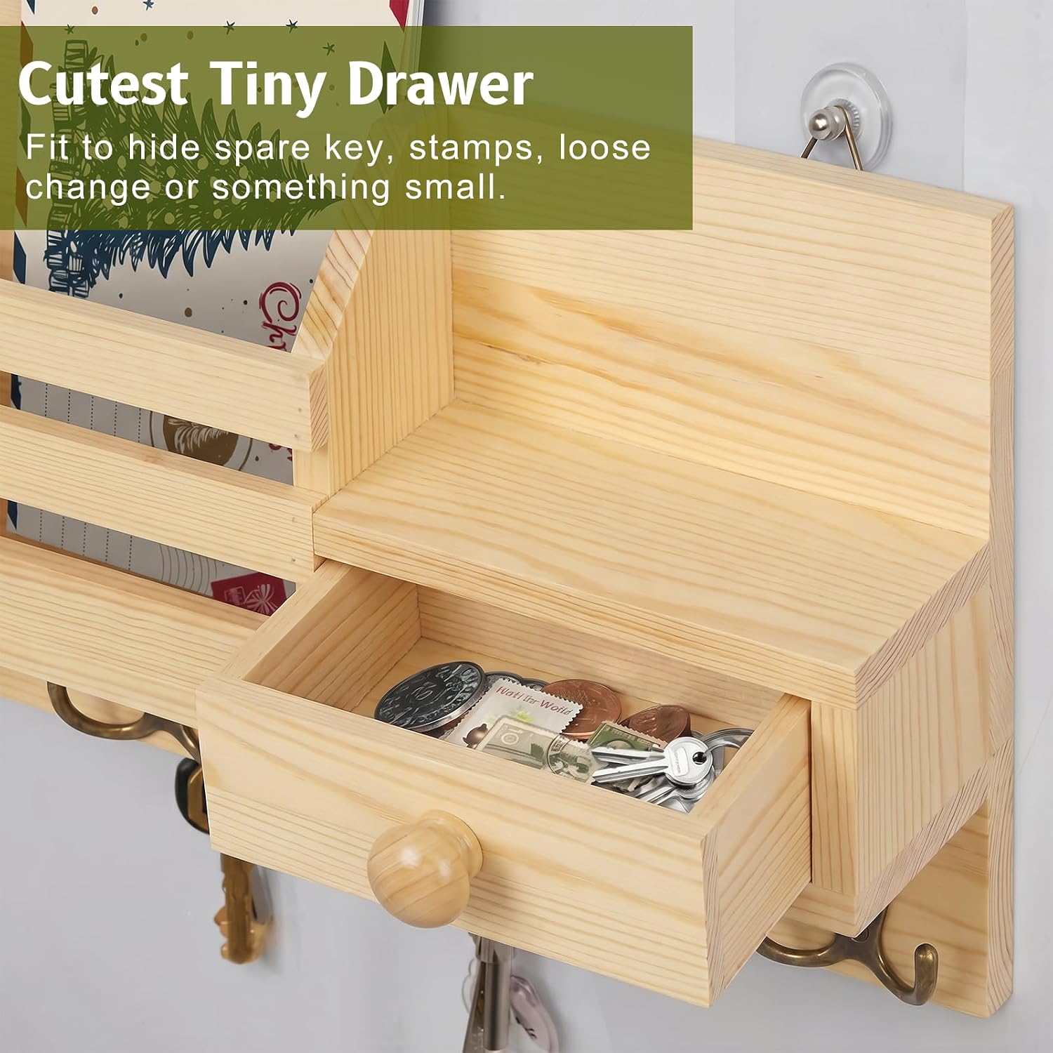 Detalle 2 de HOMEBROS RS-CTGGNR-US Wall-Mounted Key and Mail Organizer, 8 Hooks