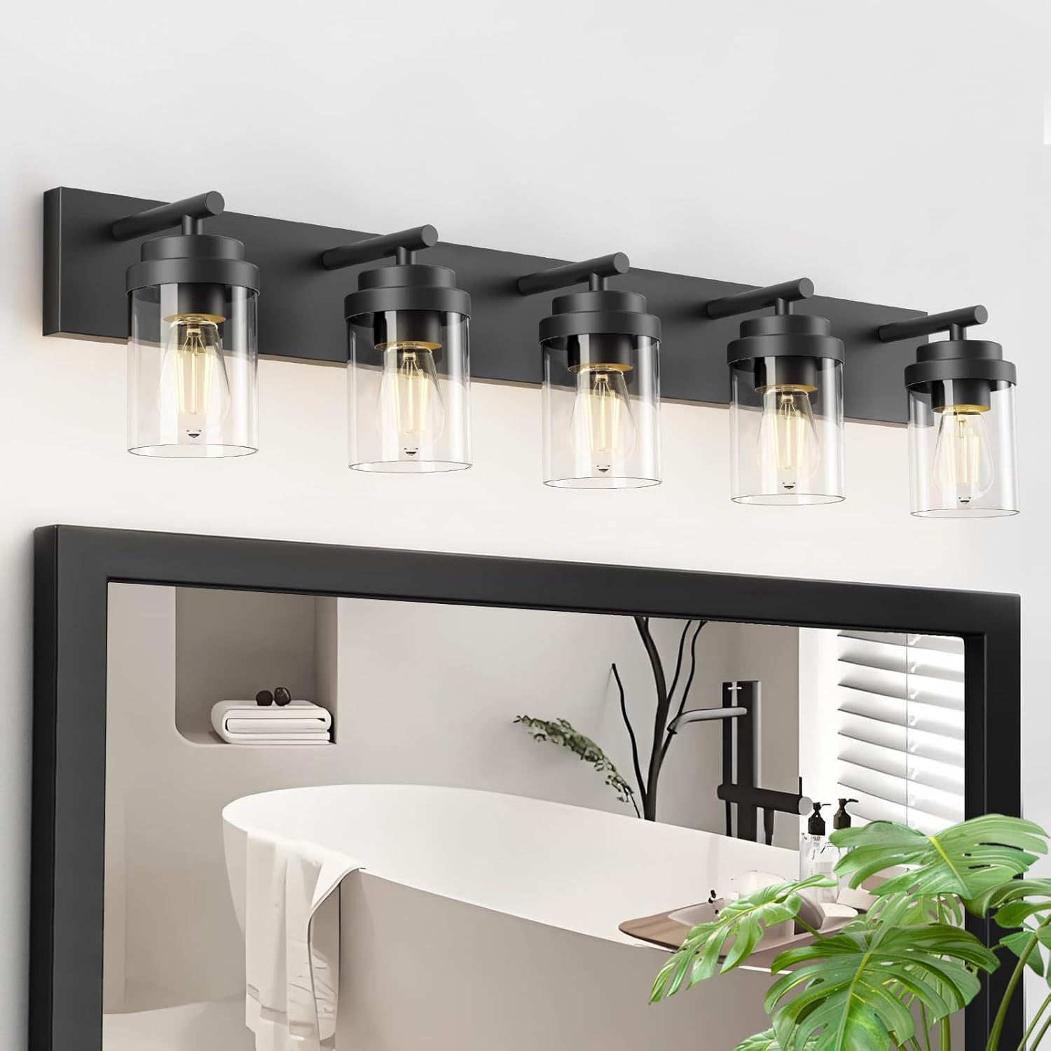 Detalle de IZORRO HL101-5T-CL 5-Light Bathroom Vanity Light, 90 cm, Matte Black
