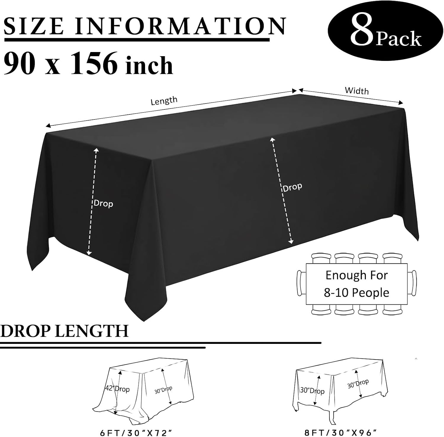 Detalle 2 de 8 Packs Black Tablecloths 90x156