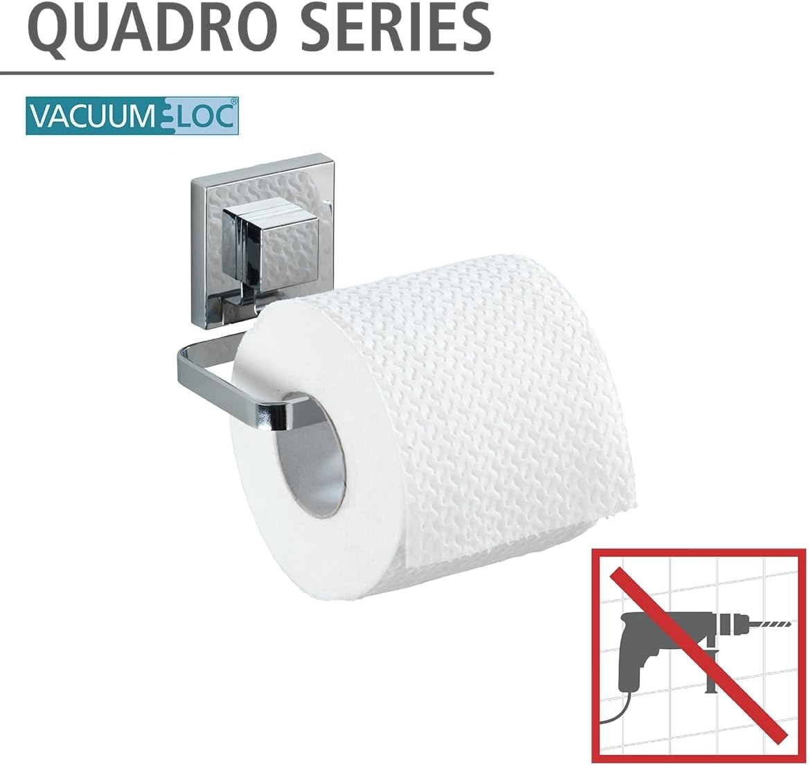 Detalle de Wenko 22687100 - Portarotolo da bagno in acciaio inox con Vacuum-Loc, quadro per carta igienica 14x6x11 cm