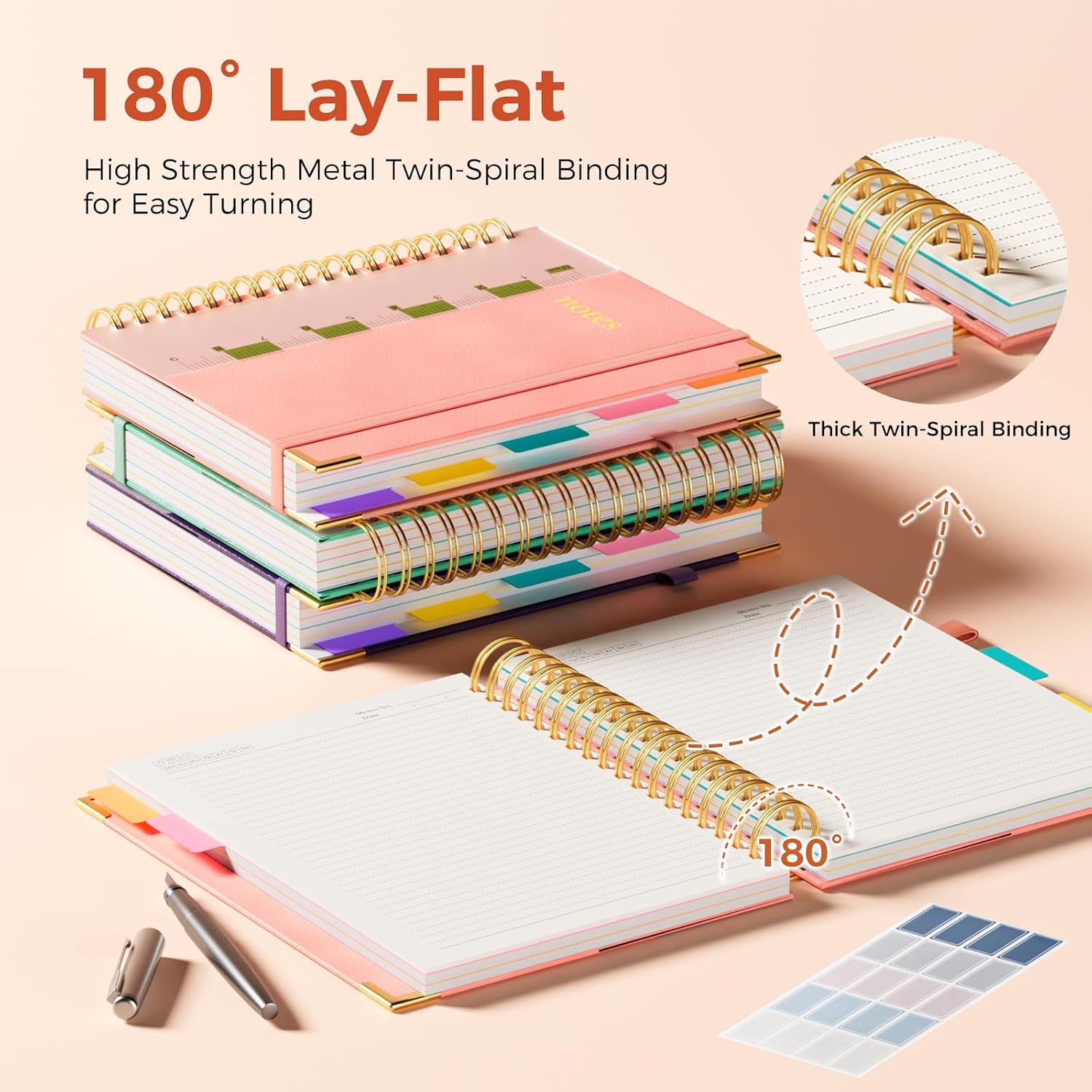Detalle de XYark Pink B5 5-Subject Hardcover Spiral Notebook, 300 Pages