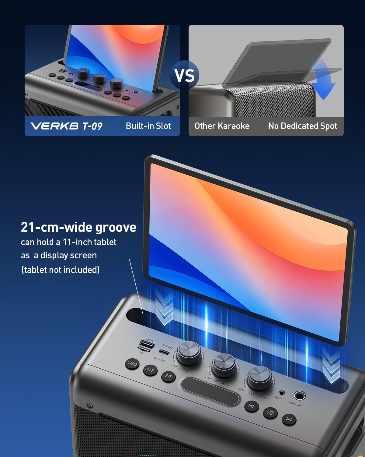 Detalle 1 de VERKB T-09 Karaoke Machine, 200W Speaker, 3 Wireless Mics, Bluetooth 5.3