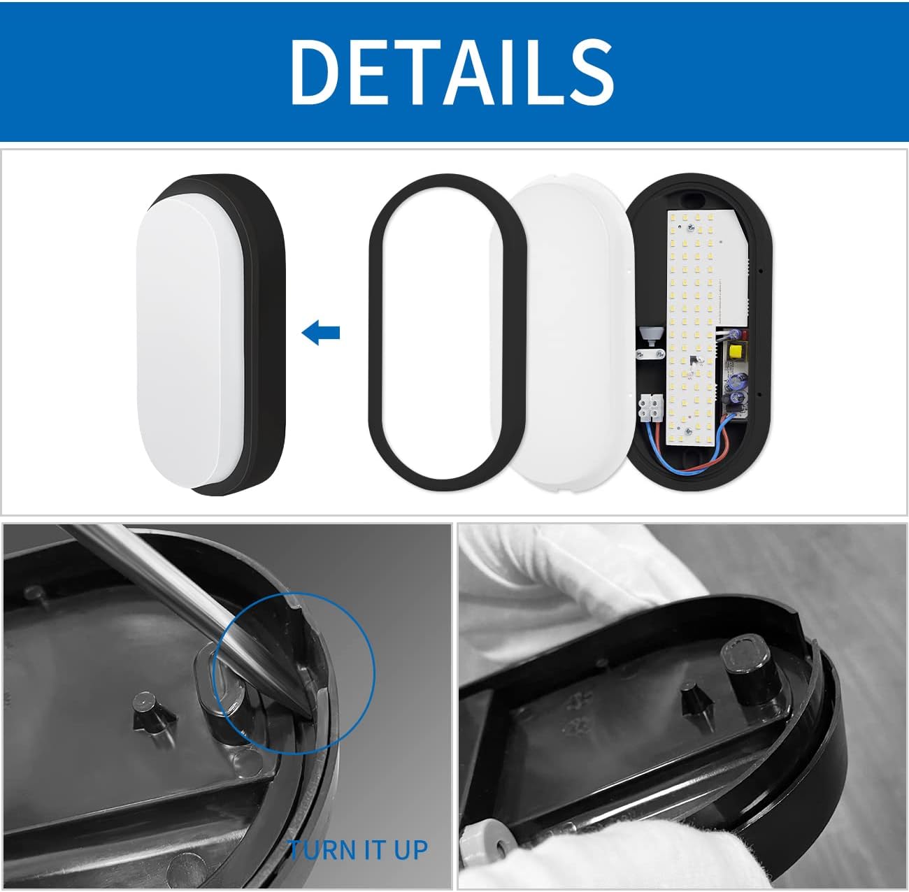 Detalle de ANWIO 14W Oval Outdoor Bulkhead Light, 980lm