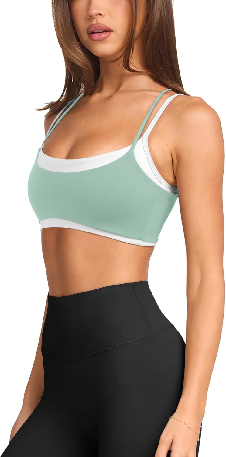 Thumbnail 1 de LASLULU Women's Double Layered Sports Bra with Adjustable Spaghetti Straps – Wireless Padded Crop
