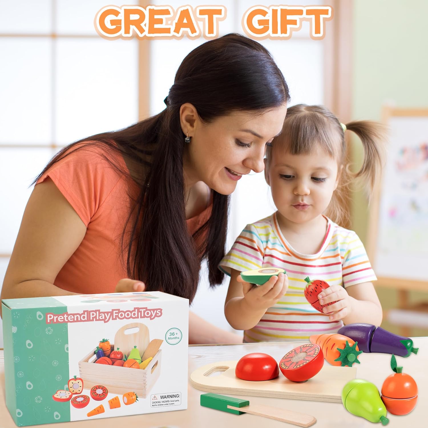 Thumbnail 6 de Wooden Play Food Cutting Set Ages 3+ ๐