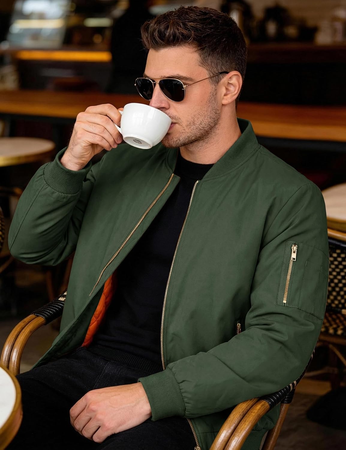 Detalle 2 de MAGNIVIT MT-68 Men's Bomber Jacket with Quilted Lining and Zip Pockets