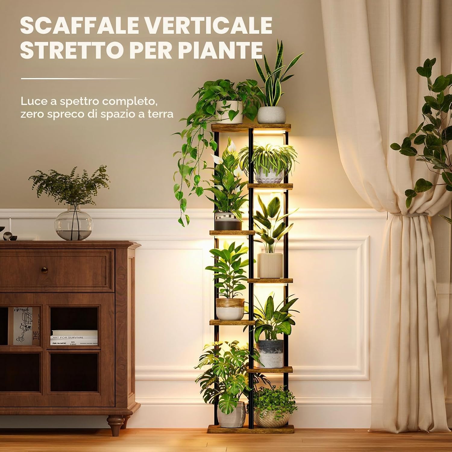 Detalle de Bamworld Mensola per piante con luci LED a spettro completo, 7 ripiani