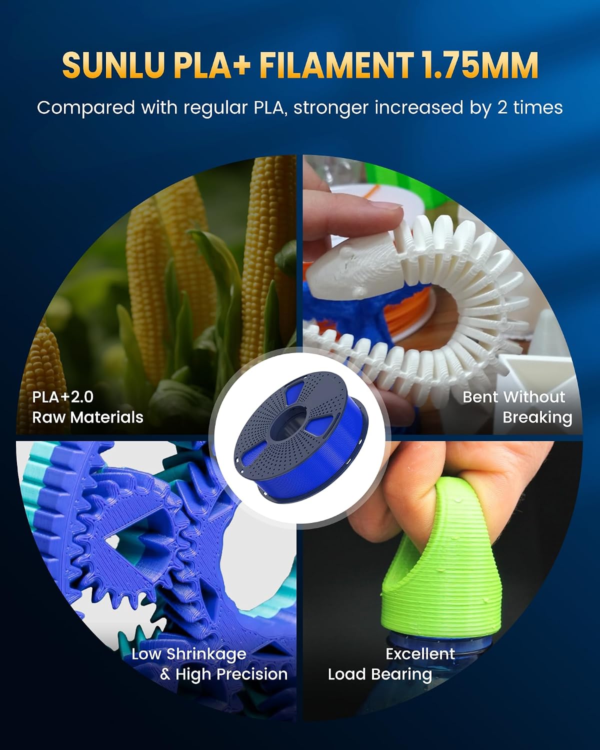 Detalle 2 de SUNLU PLA+ 2.0 3D Printer Filament (0.069 in) — improved strength PLA Plus