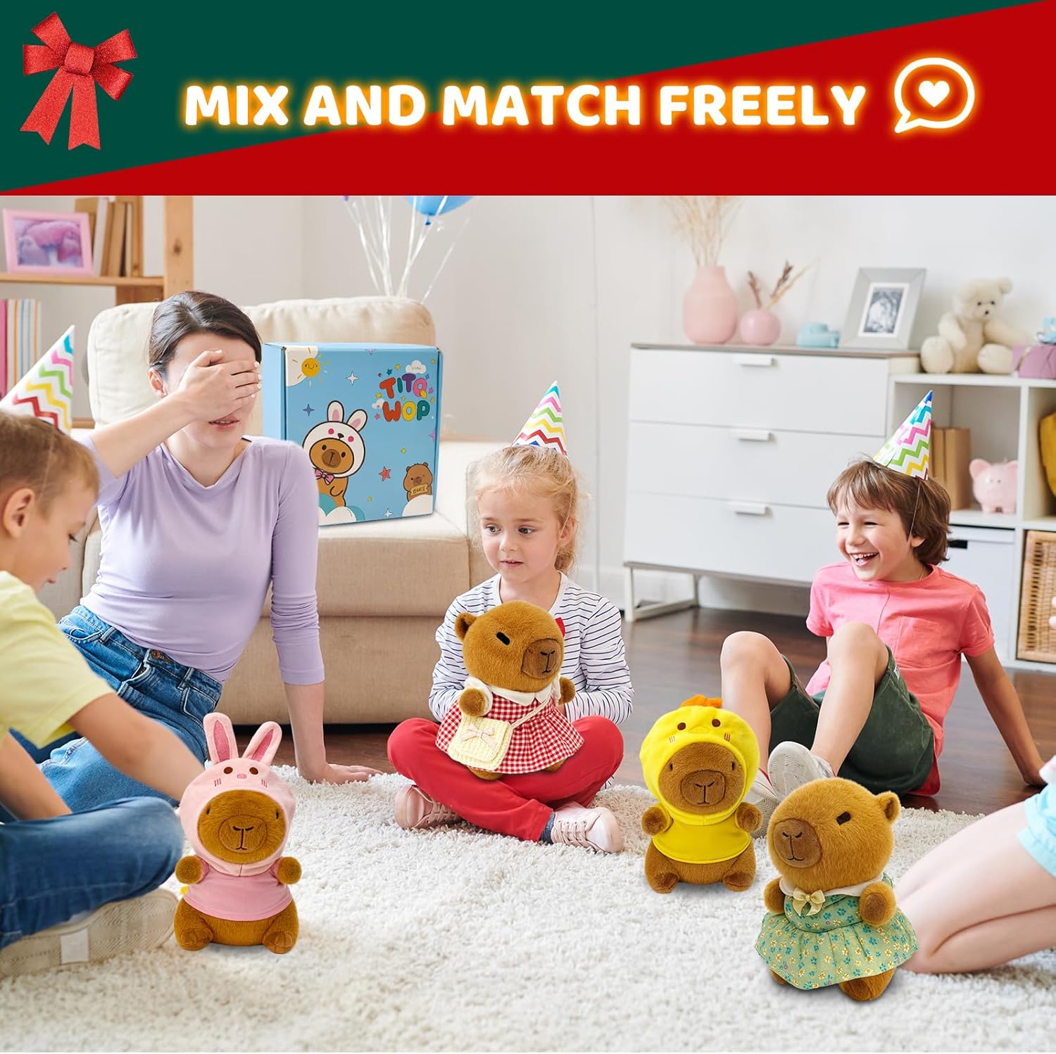 Detalle de TITQWOP 9-pc Capybara Plush Set – Dress-Up Stuffed Animal for Kids